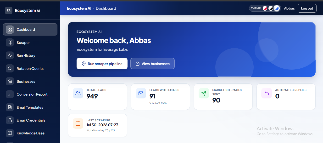 LeadPilot AI outreach dashboard